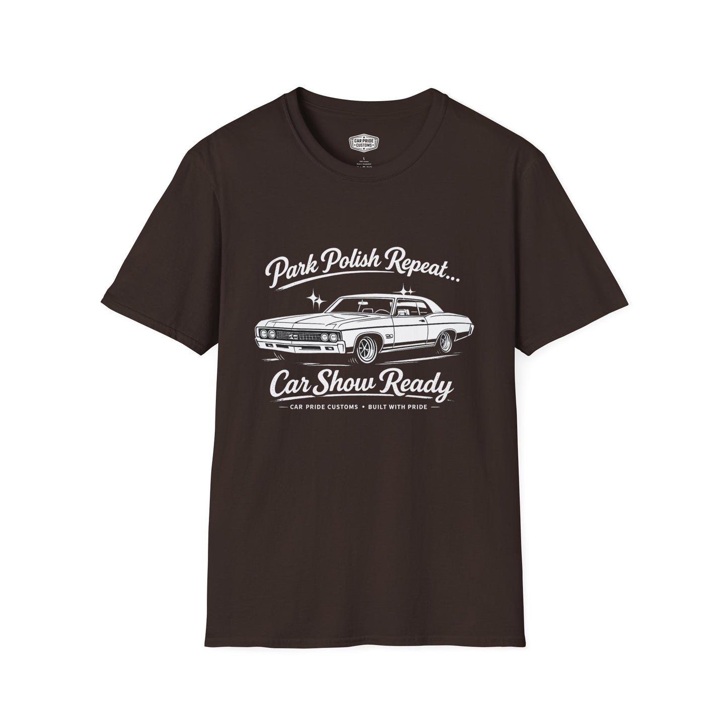 Park Polish Repeat | 1970 Chevy Impala SS T-Shirt | Funny Full-Size Car Show Graphic Tee | Chevrolet Shirt