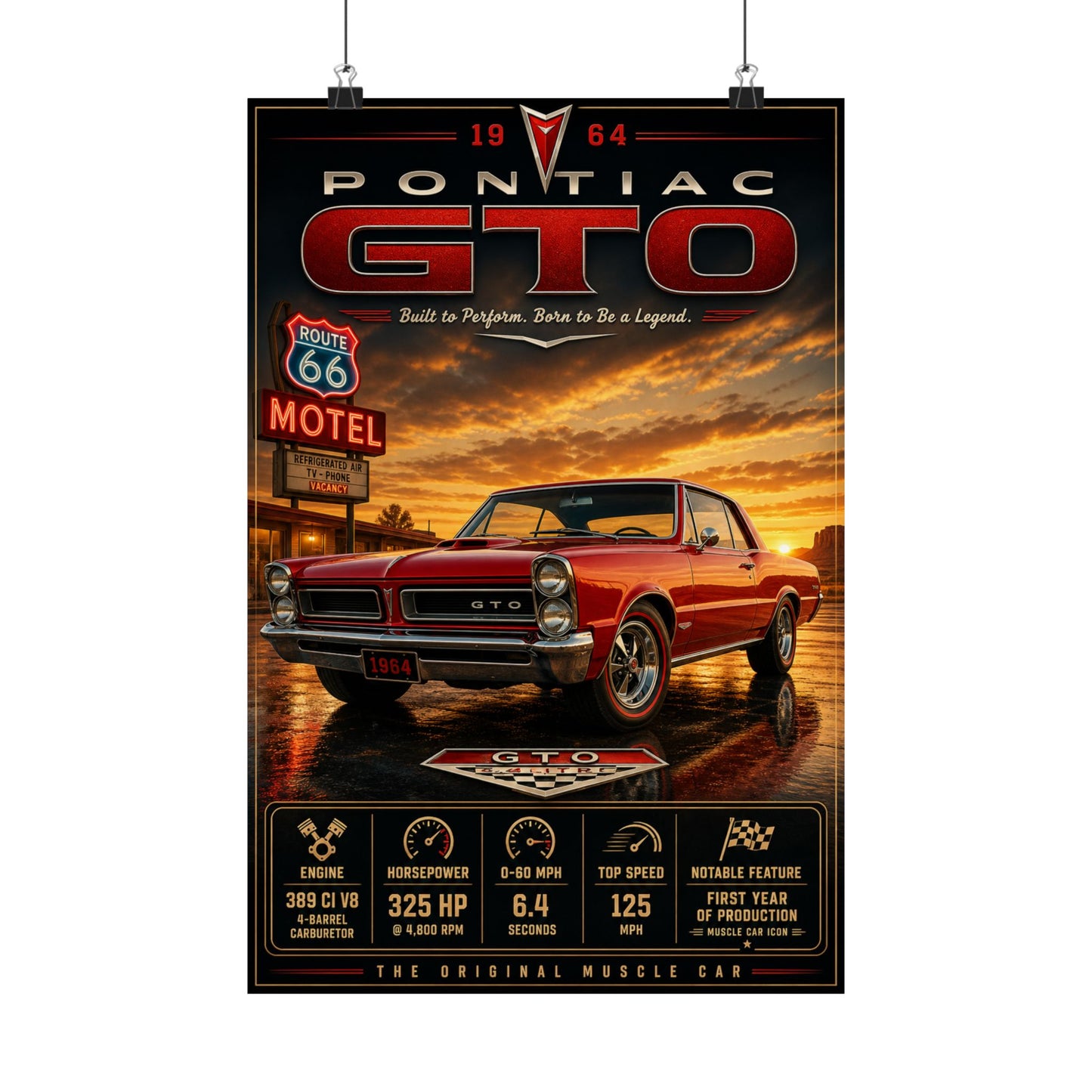 1964 Pontiac GTO Poster | Original Muscle Car Wall Art | Classic GTO Print | Route 66 Car Poster | Car Enthusiast Gift