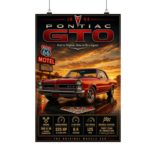 1964 Pontiac GTO Poster | Original Muscle Car Wall Art | Classic GTO Print | Route 66 Car Poster | Car Enthusiast Gift