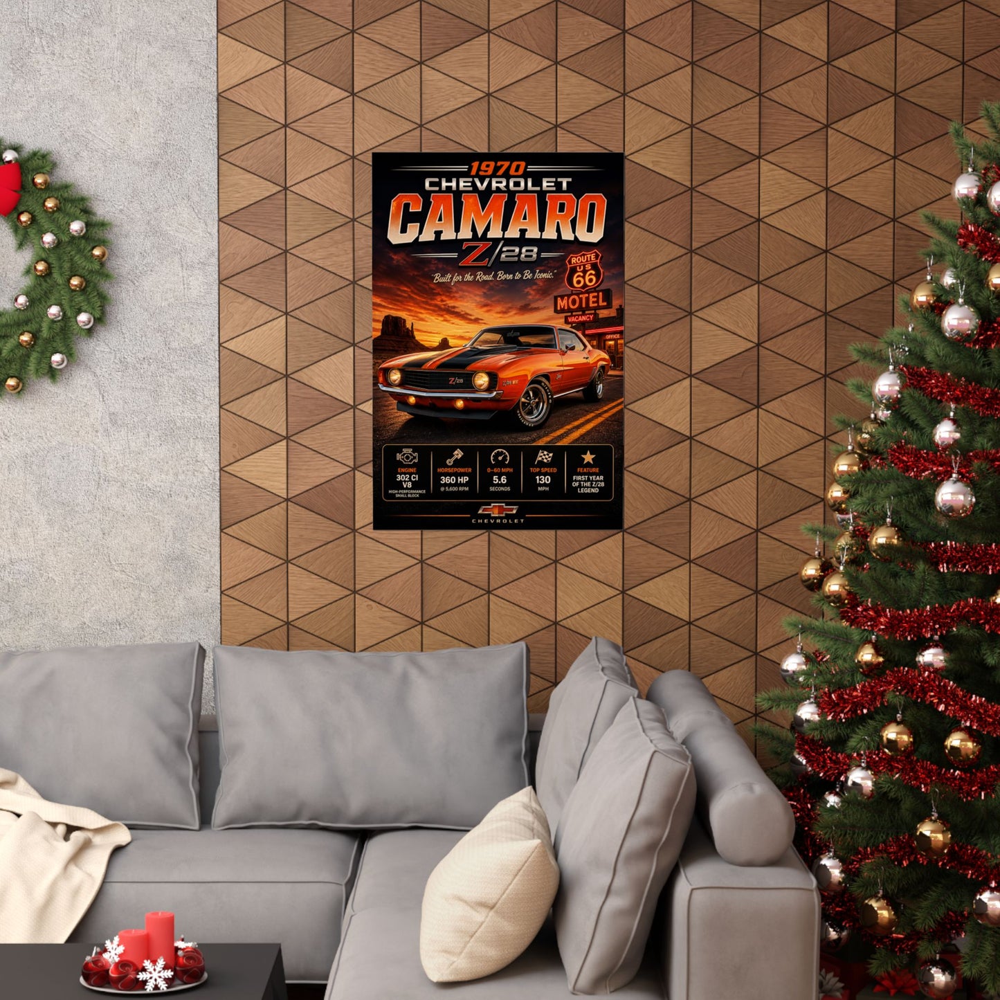 1970 Camaro Z28 Poster | Classic Chevrolet Muscle Car Wall Art | Vintage Camaro Print | Route 66 Car Poster | Car Enthusiast Gift
