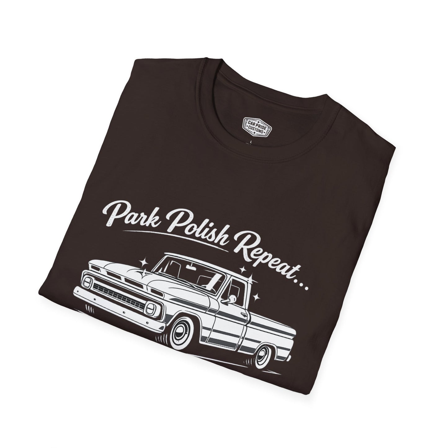 Park Polish Repeat | 1964 Chevy C10 T-Shirt | Funny Classic Truck Show Graphic Tee | Chevrolet Pickup Shirt
