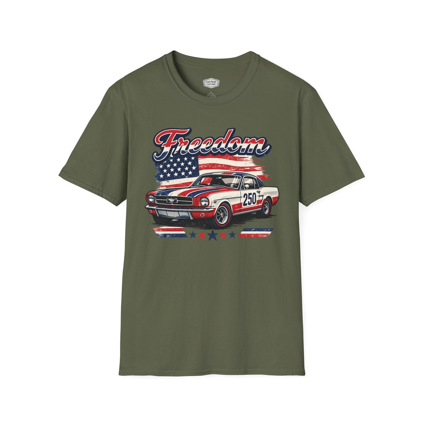 Freedom Classic Mustang 250 Patriotic American Muscle Car T-Shirt | Fathers Day Gift | Car Enthusiast Tee