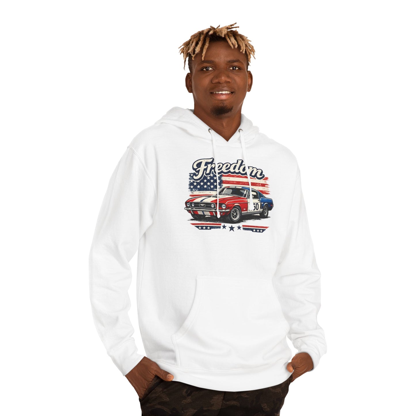 Freedom Freedom Mustang 250 Patriotic American Muscle Car Hoodie| Fathers Day Gift | Car Enthusiast Hoodie