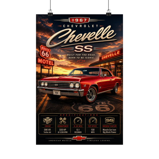 1967 Chevelle SS Poster | Classic Chevrolet Muscle Car Wall Art | Vintage Chevelle Print | Route 66 Poster | Car Enthusiast Gift
