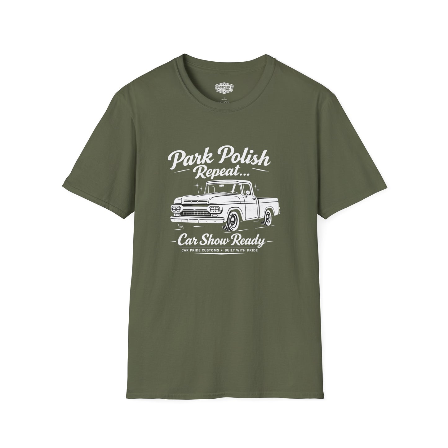 Park Polish Repeat | 1958 Ford F100 T-Shirt | Funny Classic Ford Truck Show Graphic Tee | F100 Shirt