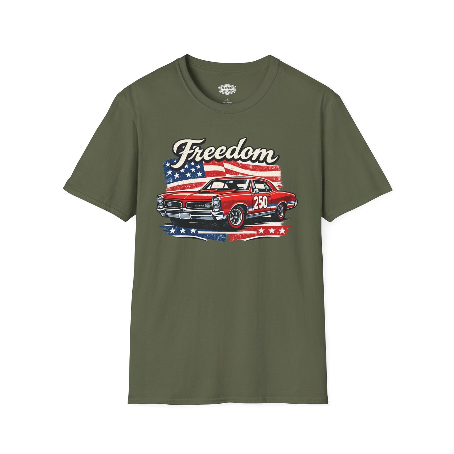 Freedom GTO 250 Patriotic American Muscle Car T-Shirt | Fathers Day Gift | Car Enthusiast Tee