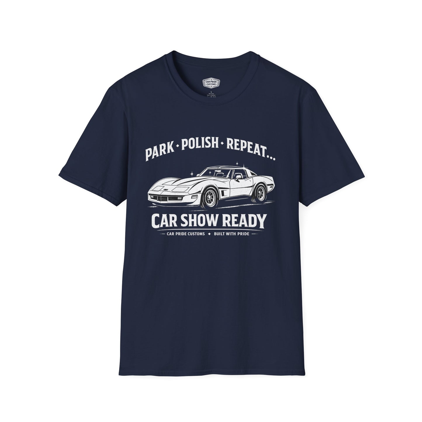 Park Polish Repeat | 1982 Corvette T-Shirt | Funny C3 Car Show Graphic Tee | Chevrolet Corvette Shirt