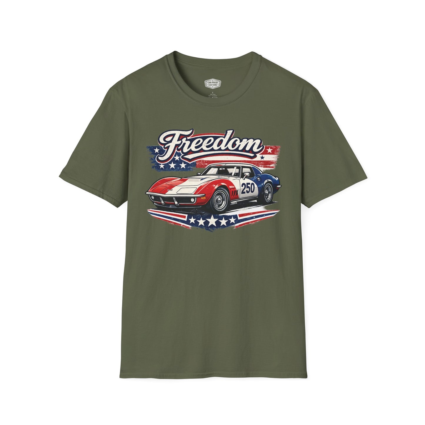 Freedom Corvette 250 Patriotic American Muscle Car T-Shirt | Fathers Day Gift | Car Enthusiast Tee