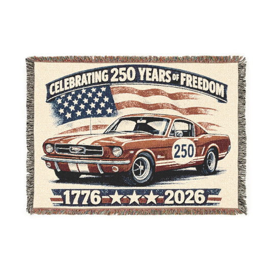 Classic Mustang Woven Throw Americana Patriotic Blanket | Automotive Home Decor | Collector Gift | Fathers Day Gift | Car Lover Gift
