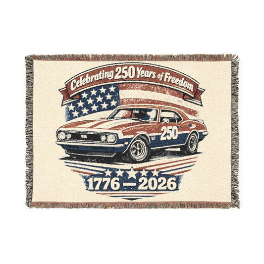 Classic Camaro Woven Throw Americana Patriotic Blanket | Automotive Home Decor | Collector Gift | Fathers Day Gift | Car Lover Gift