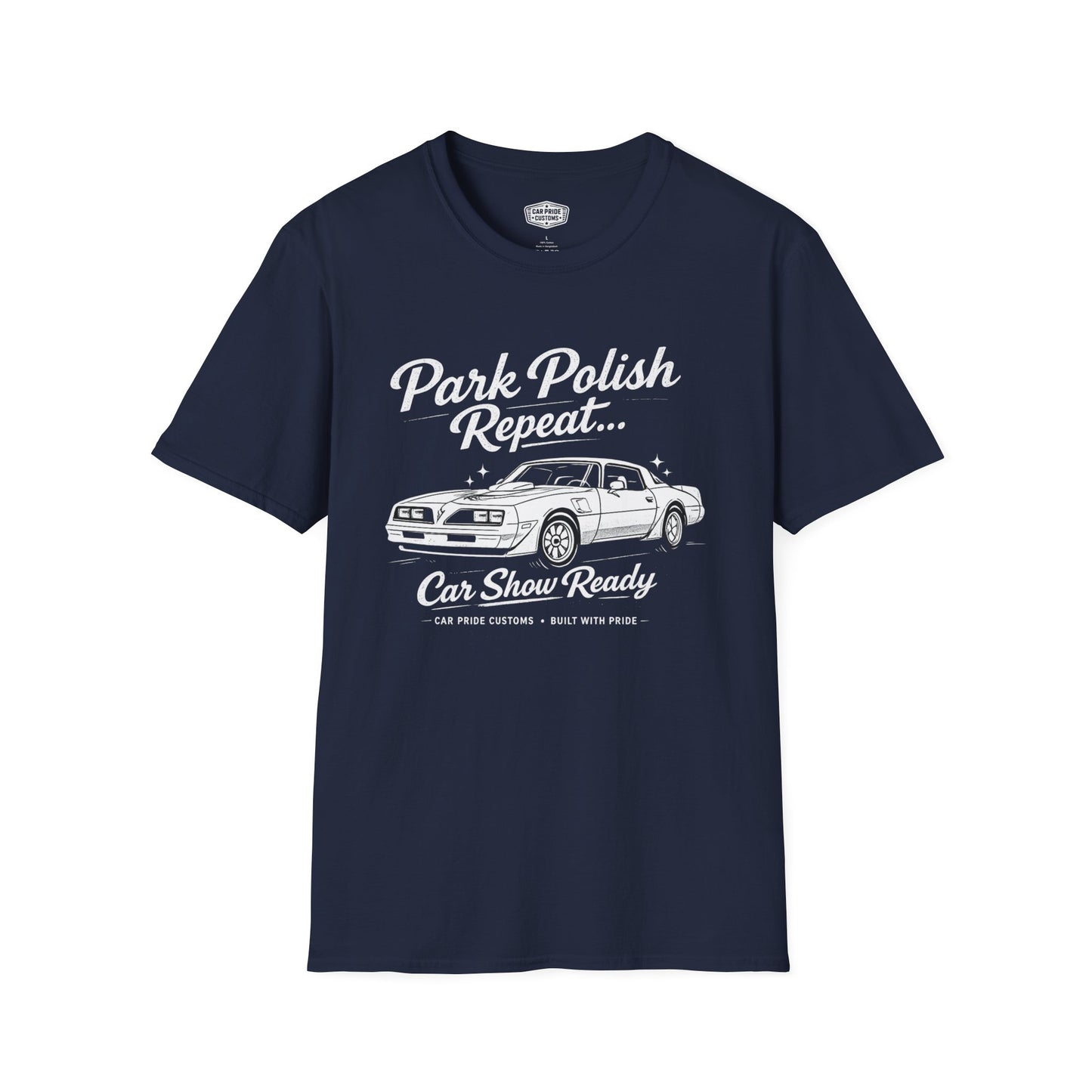 Park Polish Repeat | 1979 Pontiac Trans Am T-Shirt | Funny Firebird Car Show Graphic Tee | Trans Am Shirt