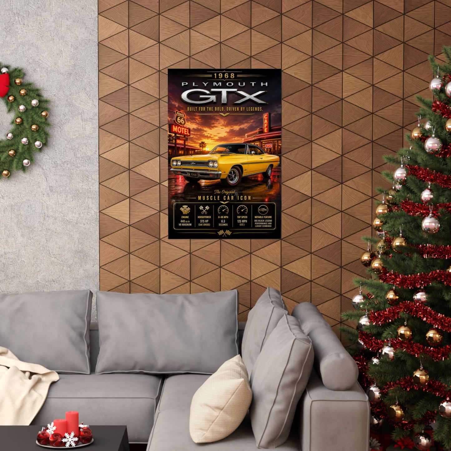 1968 Plymouth GTX Poster | Classic Mopar Muscle Car Wall Art | Vintage GTX Print | Route 66 Car Poster | Car Enthusiast Gift