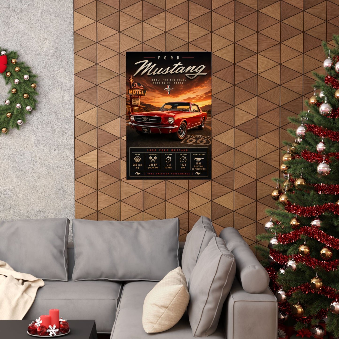 Ford Mustang 1966 Poster | Classic Mustang Wall Art | Vintage Pony Car Print | Route 66 Car Art | Car Lover Gift