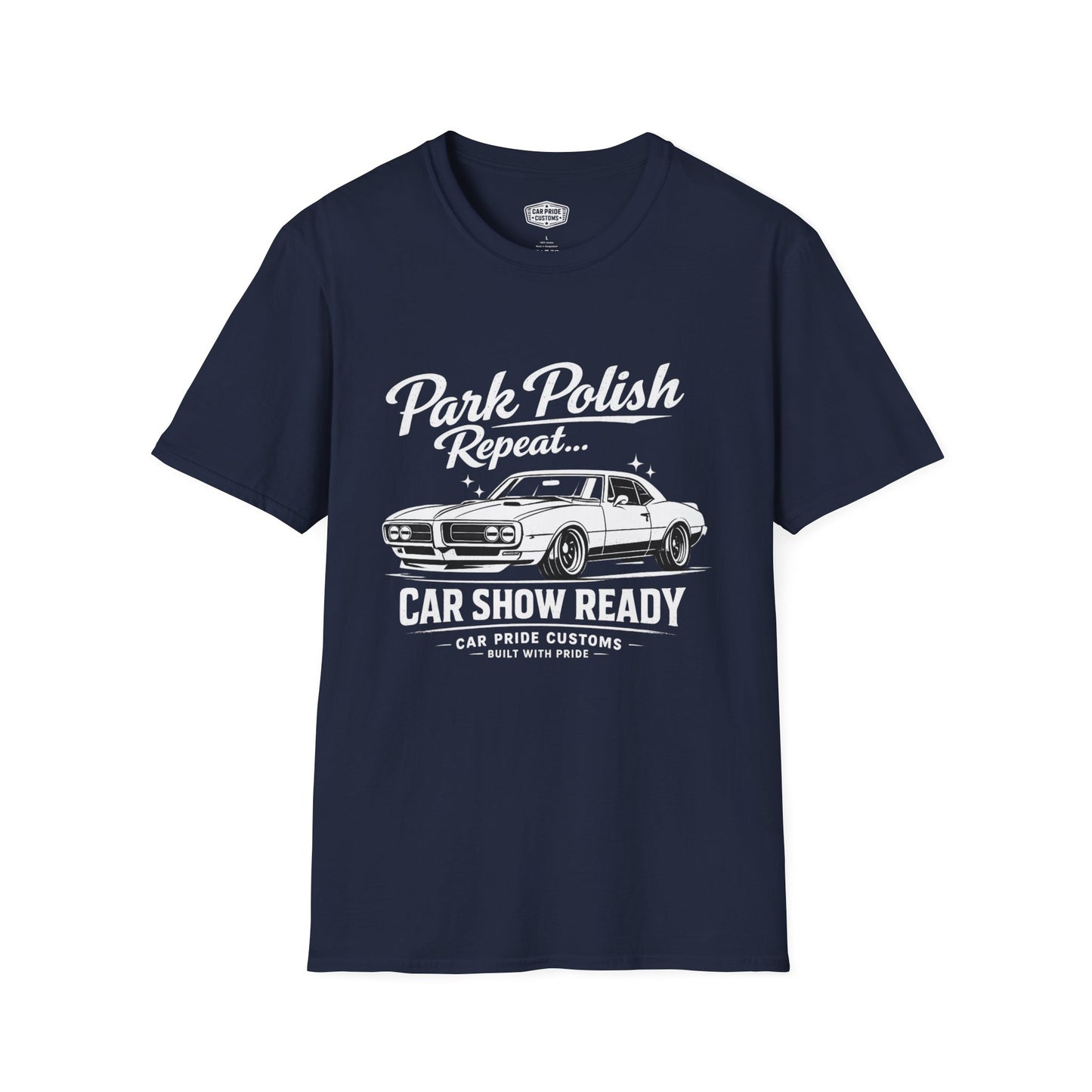Park Polish Repeat | 1968 Pontiac Firebird T-Shirt | Funny Muscle Car Show Graphic Tee | Firebird Shirt