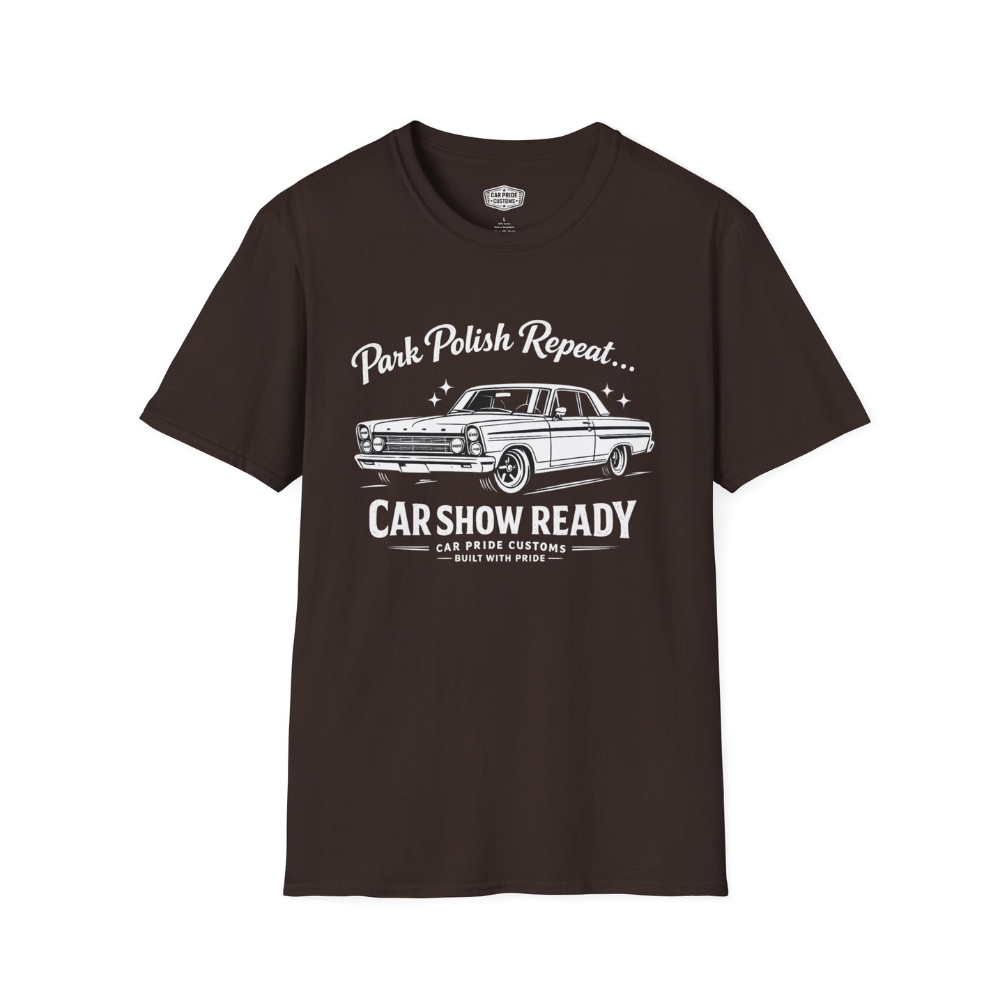 Park Polish Repeat | 1965 Ford Fairlane 500 T-Shirt | Funny Classic Ford Car Show Graphic Tee | Fairlane Shirt