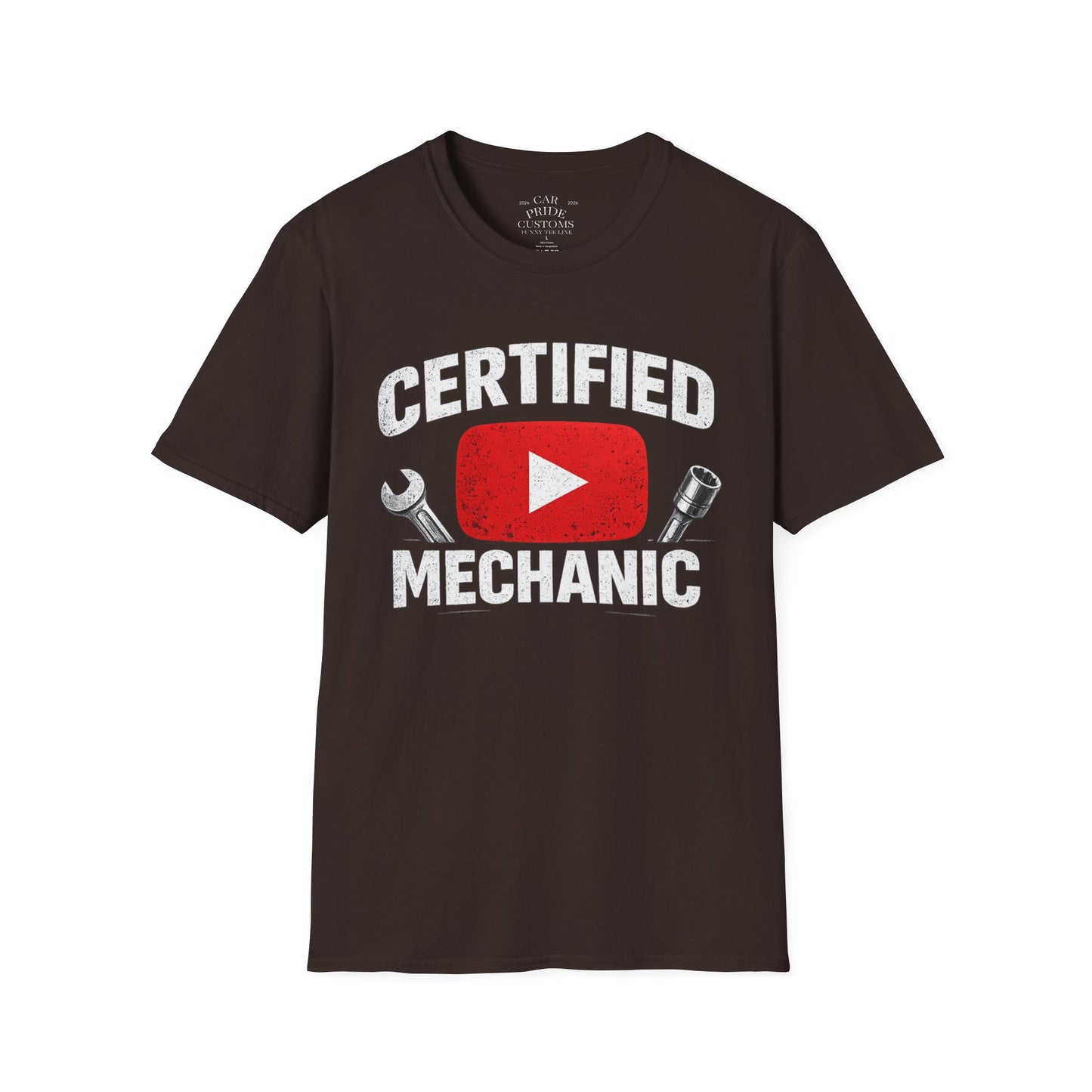Certified Mechanic Red Logo | Funny Car Lover T-Shirt | Fathers Day Gift for Dad | YouTube | Car Lover Gift