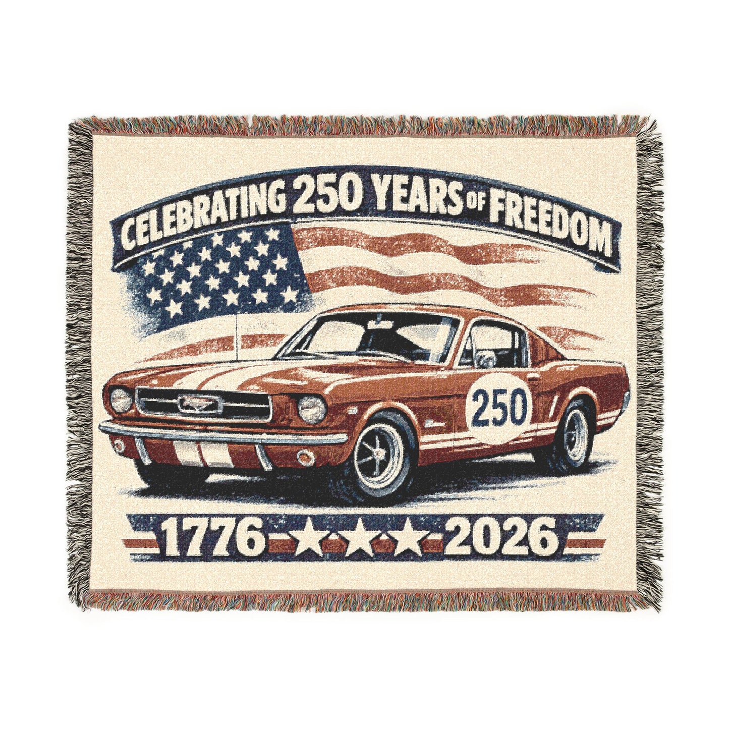 Classic Mustang Woven Throw Americana Patriotic Blanket | Automotive Home Decor | Collector Gift | Fathers Day Gift | Car Lover Gift