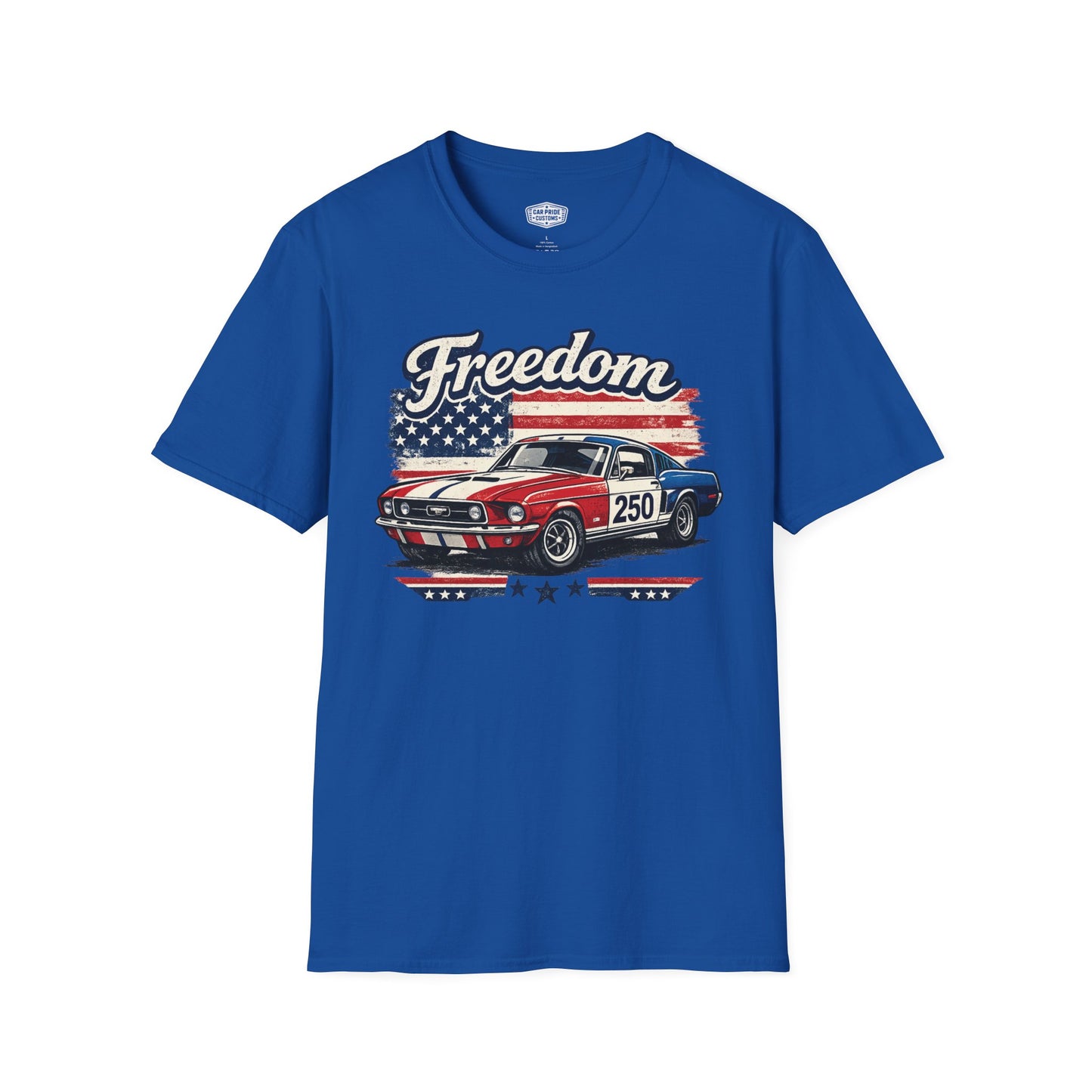 Freedom Mustang 250 Patriotic American Muscle Car T-Shirt | Fathers Day Gift | Car Enthusiast Tee