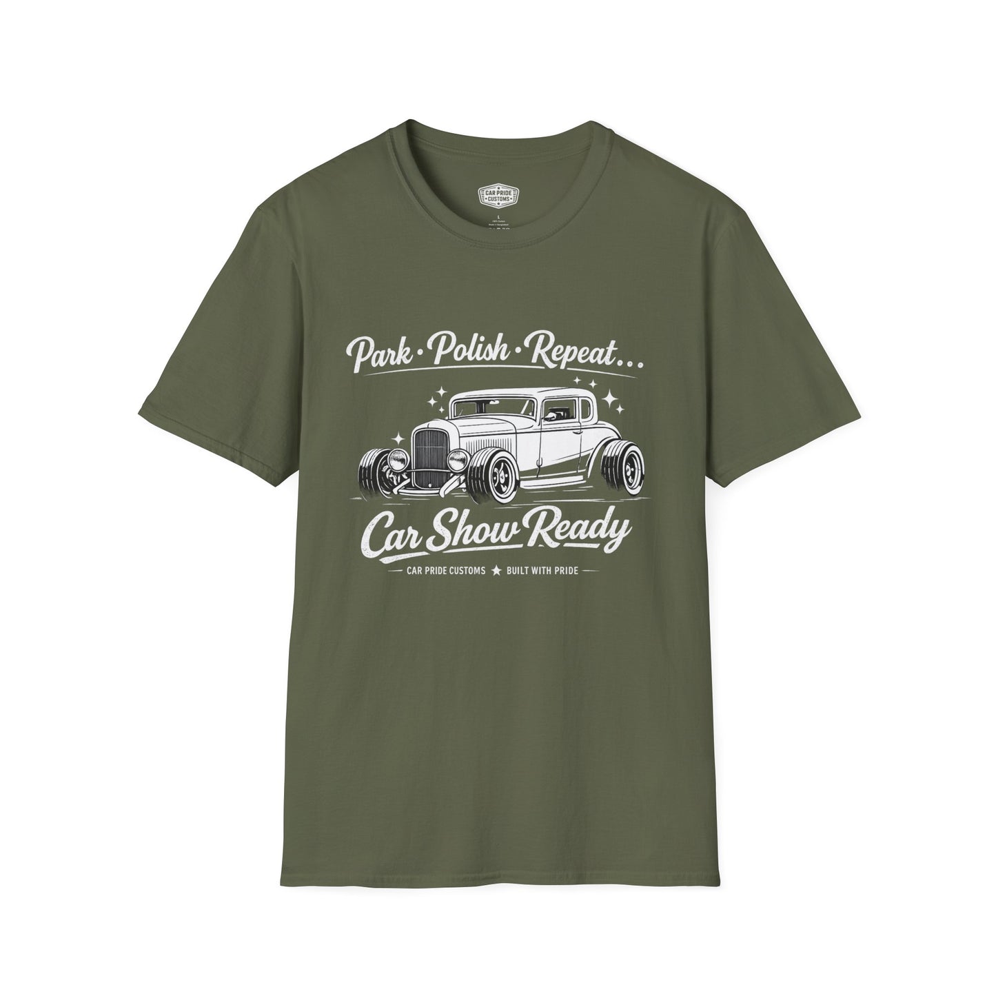 Park Polish Repeat | 1932 Ford Deluxe Hot Rod T-Shirt | Funny Vintage Car Show Graphic Tee | Ford Roadster Shirt