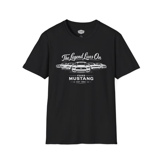 Ford Mustang Evolution T-Shirt | Legend Lives On Mustang Graphic Tee | Classic Ford Muscle Car Shirt