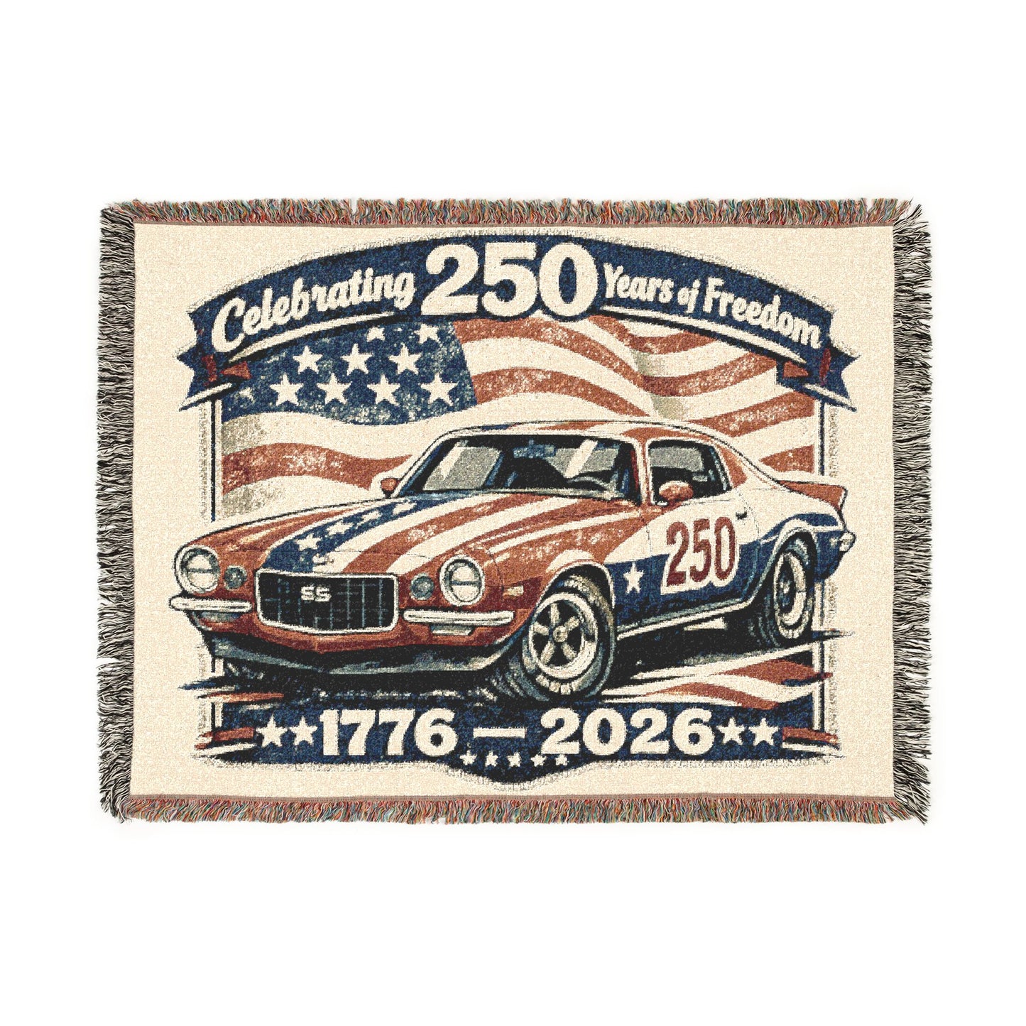 Camaro SS Woven Throw Americana Patriotic Blanket | Automotive Home Decor | Collector Gift | Fathers Day Gift | Car Lover Gift
