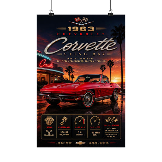 1963 Corvette Sting Ray Poster | Classic Chevy Corvette Wall Art | Split Window Print | Vintage Car Poster | Car Enthusiast Gift