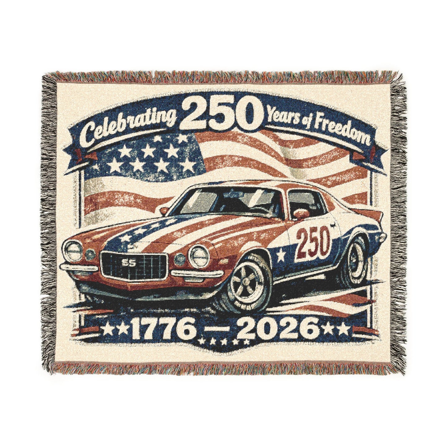 Camaro SS Woven Throw Americana Patriotic Blanket | Automotive Home Decor | Collector Gift | Fathers Day Gift | Car Lover Gift