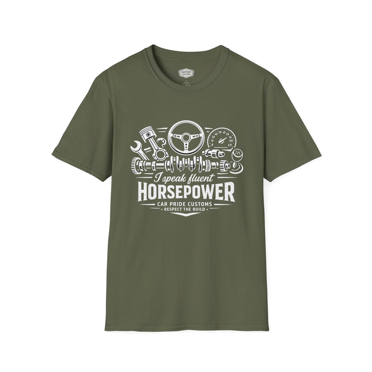 I Speak Fluent Horsepower T-Shirt | Funny Mechanic Car Guy Graphic Tee | Horsepower Shirt for Gearheads