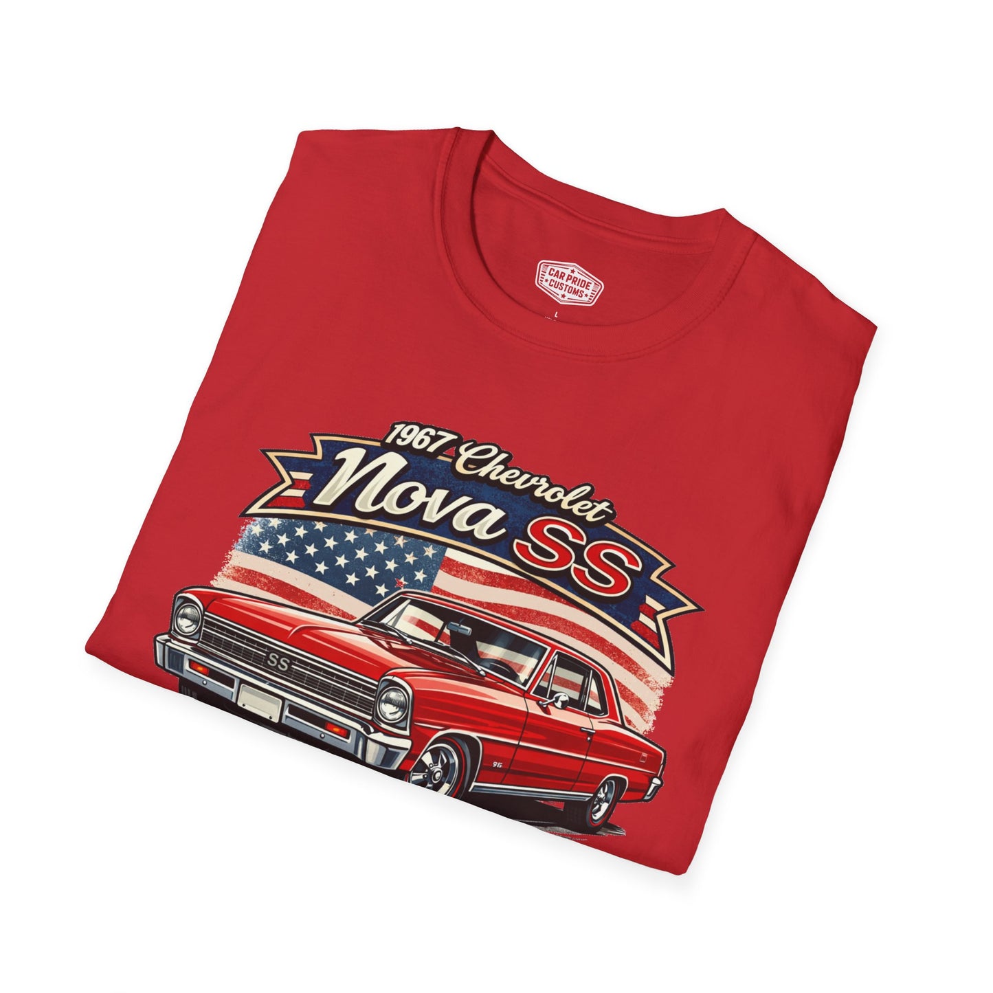 1967 Chevrolet Nova SS T-Shirt Red | Classic Car Gift for Dad | Flag Pride | Vintage | Classic | Premium Soft
