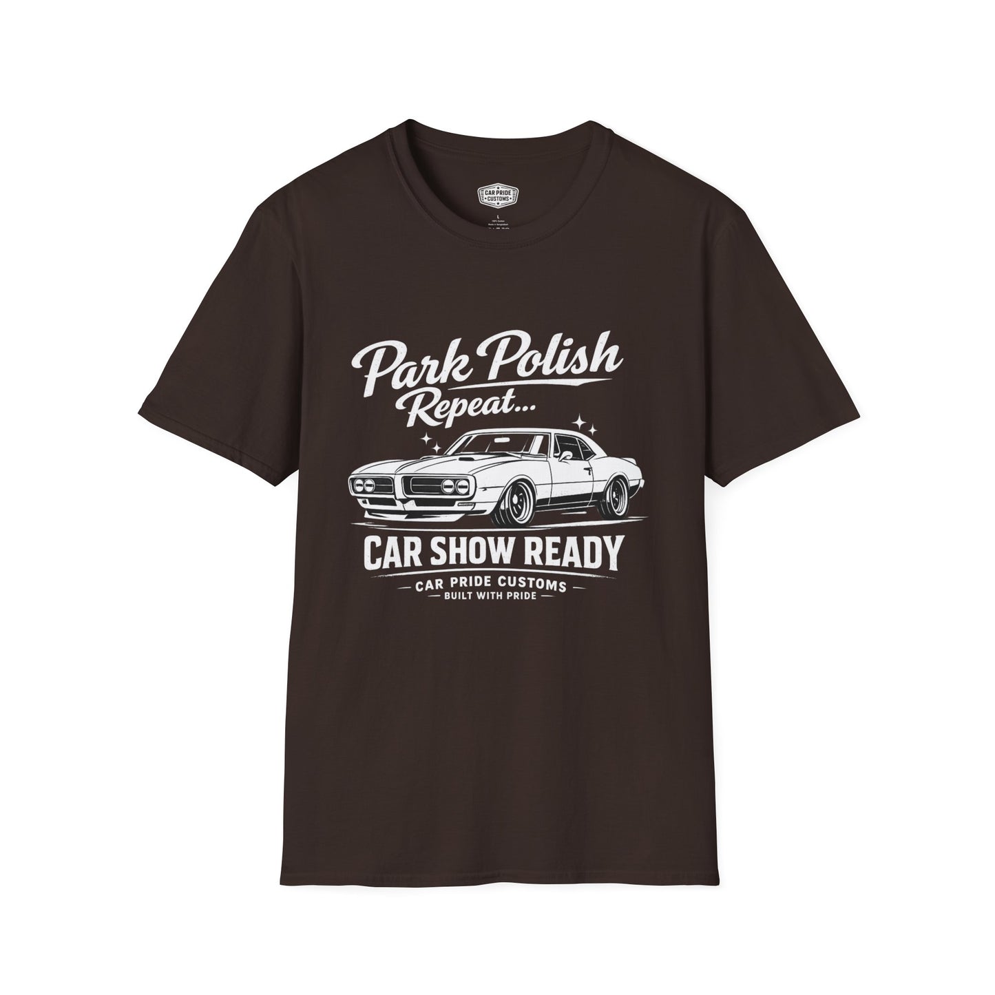 Park Polish Repeat | 1968 Pontiac Firebird T-Shirt | Funny Muscle Car Show Graphic Tee | Firebird Shirt