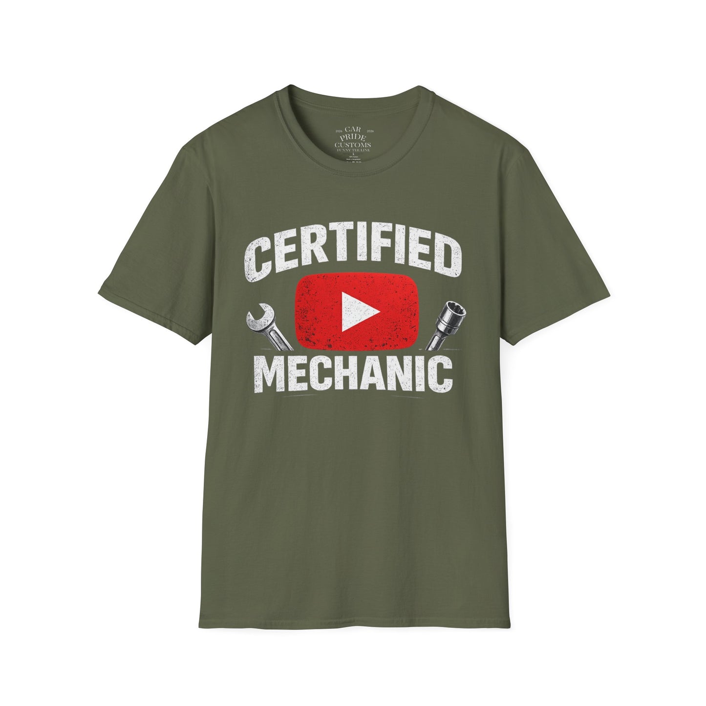Certified Mechanic Red Logo | Funny Car Lover T-Shirt | Fathers Day Gift for Dad | YouTube | Car Lover Gift
