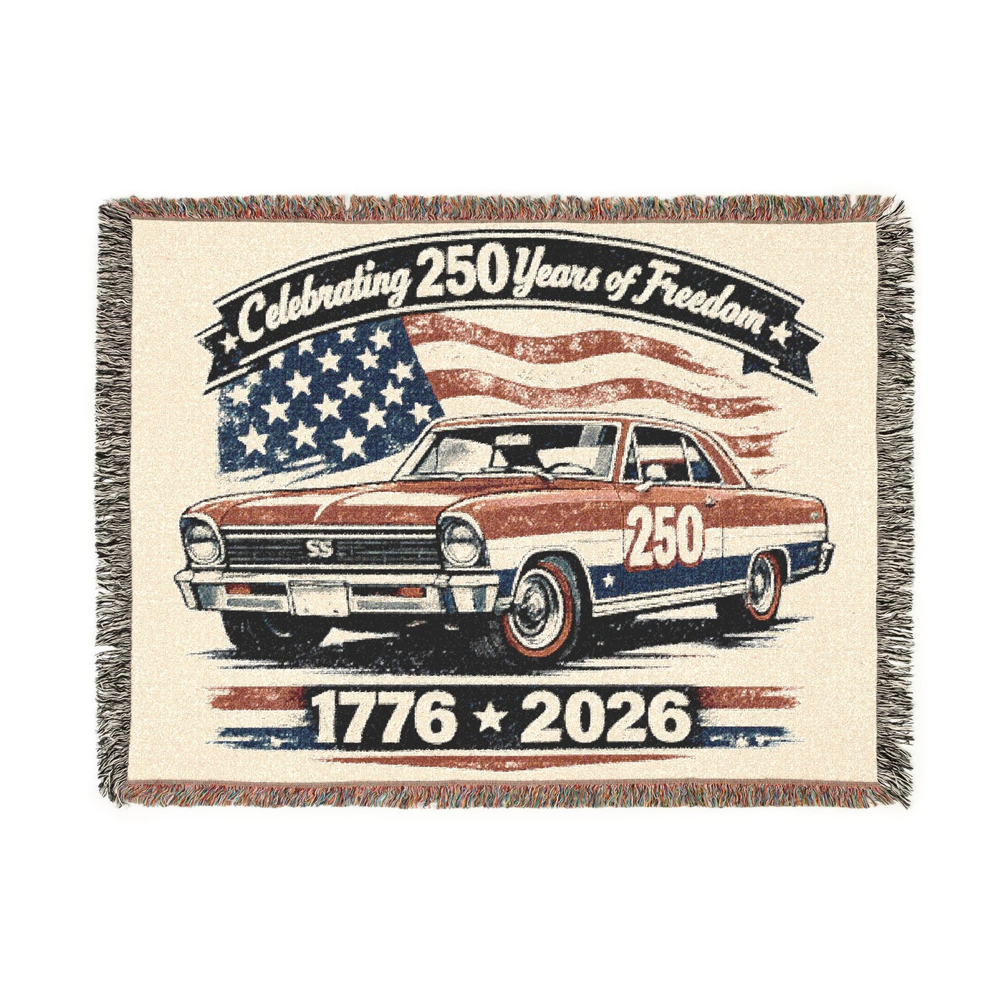 Nova Woven Throw Americana Patriotic Blanket | Automotive Home Decor | Collector Gift | Fathers Day Gift | Car Lover Gift