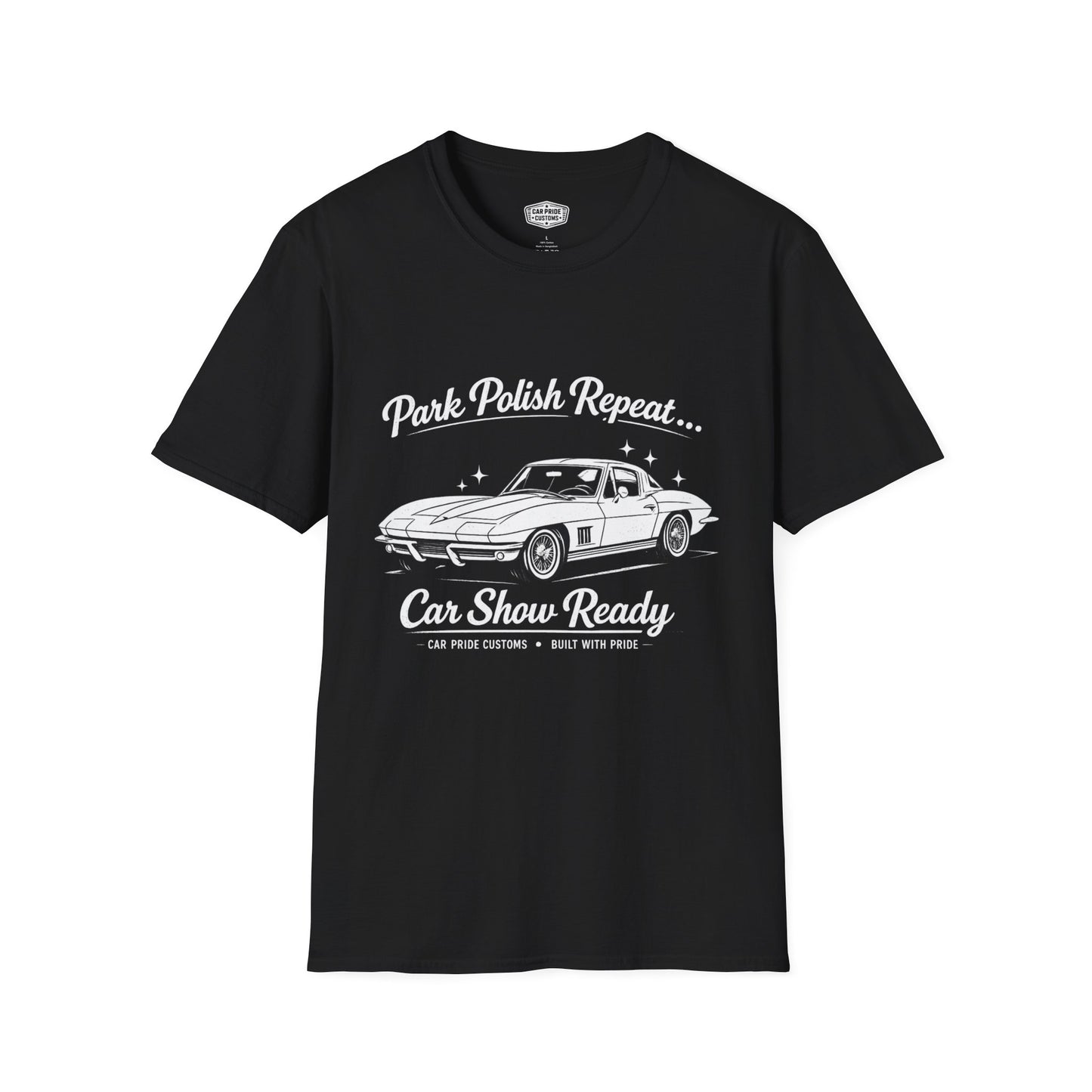 Park Polish Repeat | 1963 Chevy Corvette T-Shirt | Funny Split Window Car Show Graphic Tee | Stingray Shirt