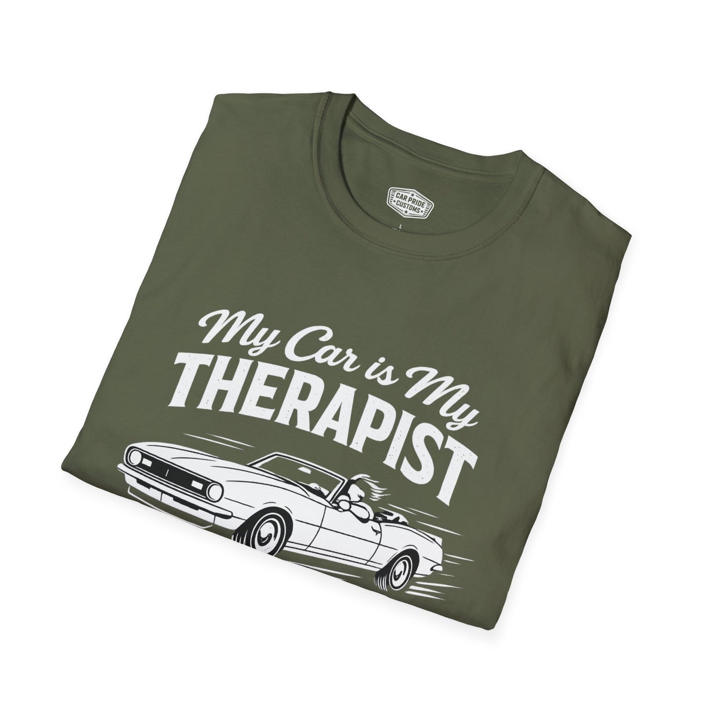 My Car is My Therapist | 1968 Chevy Camaro T-Shirt | Funny Convertible Muscle Car Graphic Tee | Classic Camaro Shirt