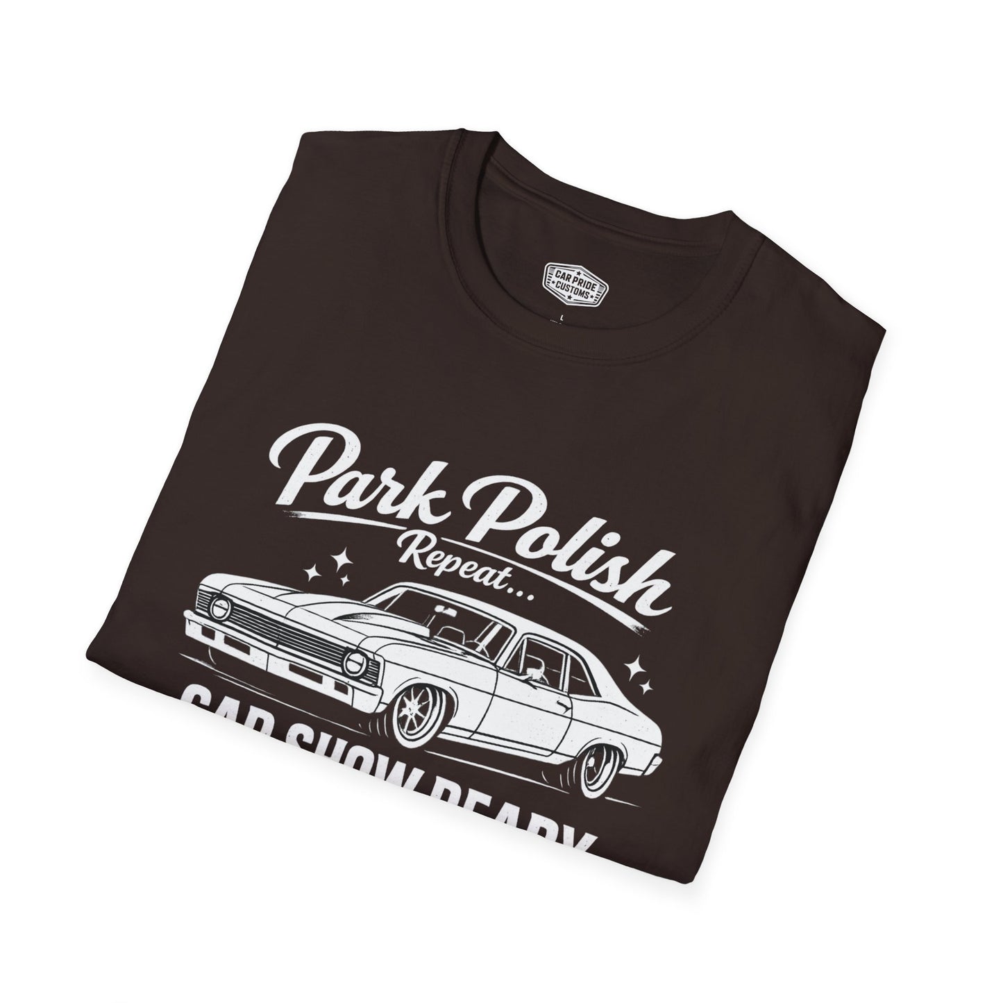 Park Polish Repeat | 1970 Chevy Nova T-Shirt | Funny Muscle Car Show Graphic Tee | Nova Shirt