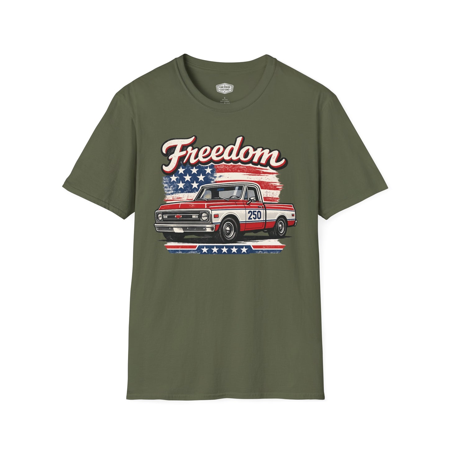Freedom Chevy C10 Pickup 250 Patriotic American Muscle Car T-Shirt | Fathers Day Gift | Car Enthusiast Tee