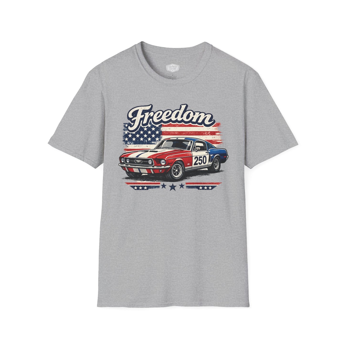 Freedom Mustang 250 Patriotic American Muscle Car T-Shirt | Fathers Day Gift | Car Enthusiast Tee