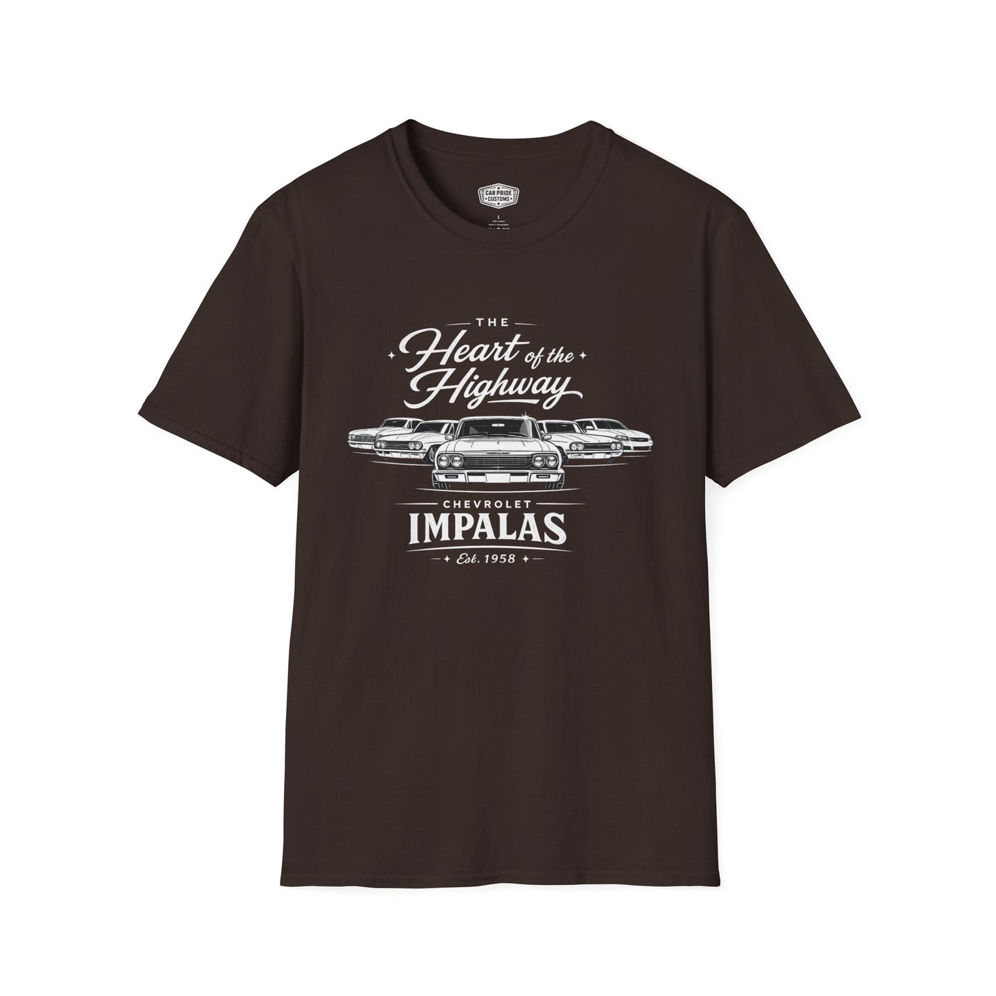Chevy Impala Evolution T-Shirt | Heart of the Highway Chevrolet Graphic Tee | Classic Impala Muscle Car Shirt