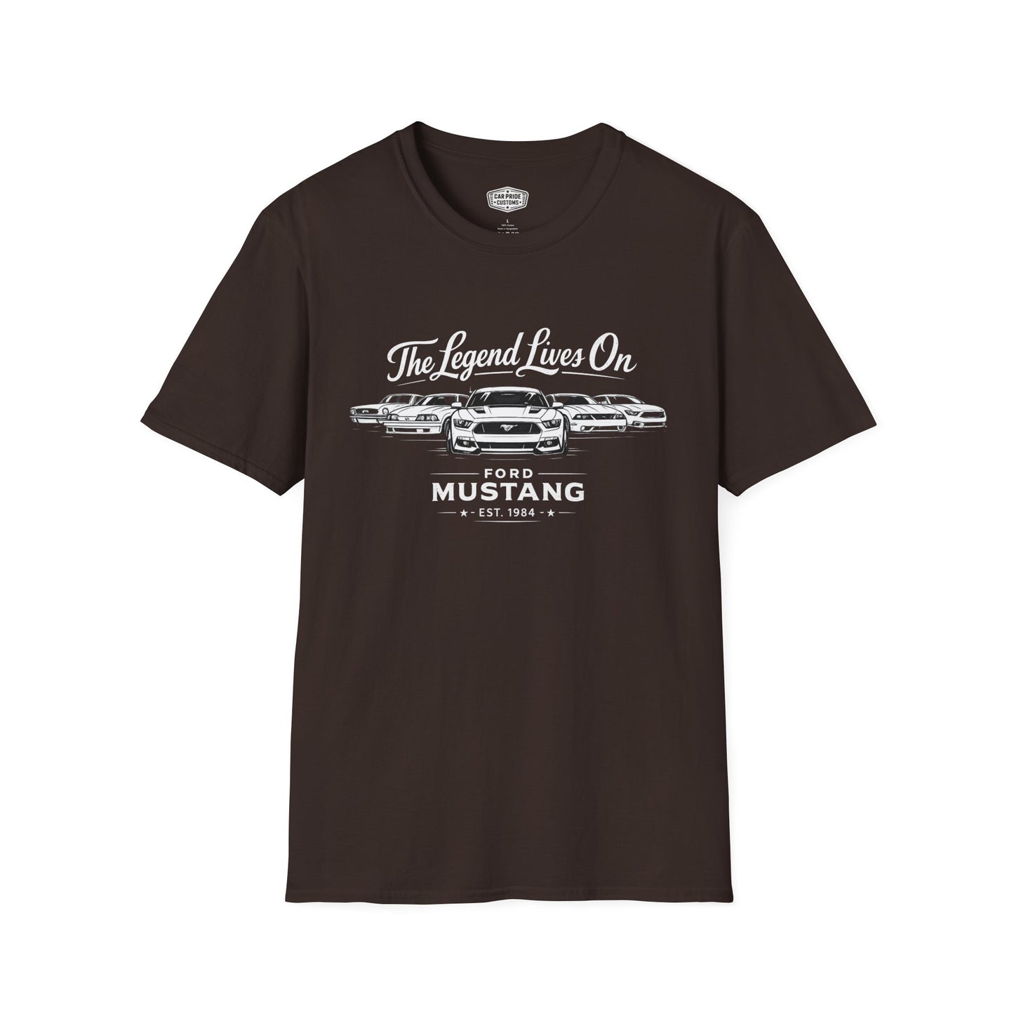 Ford Mustang Evolution T-Shirt | Legend Lives On Mustang Graphic Tee | Classic Ford Muscle Car Shirt