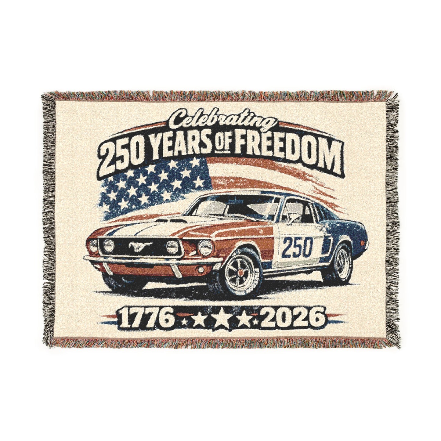 Mustang Woven Throw Americana Patriotic Blanket | Automotive Home Decor | Collector Gift | Fathers Day Gift | Car Lover Gift