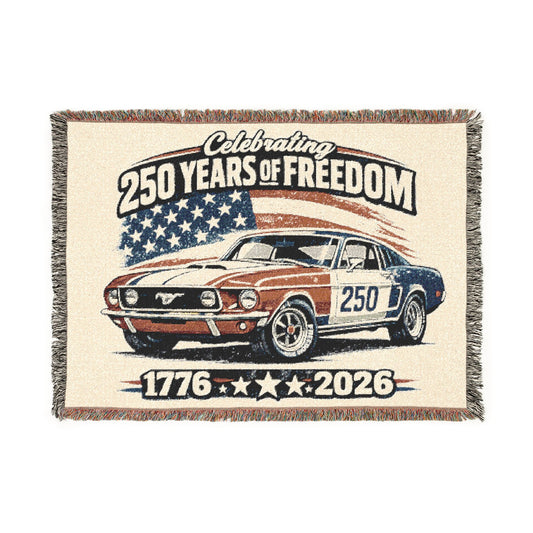 Mustang Woven Throw Americana Patriotic Blanket | Automotive Home Decor | Collector Gift | Fathers Day Gift | Car Lover Gift