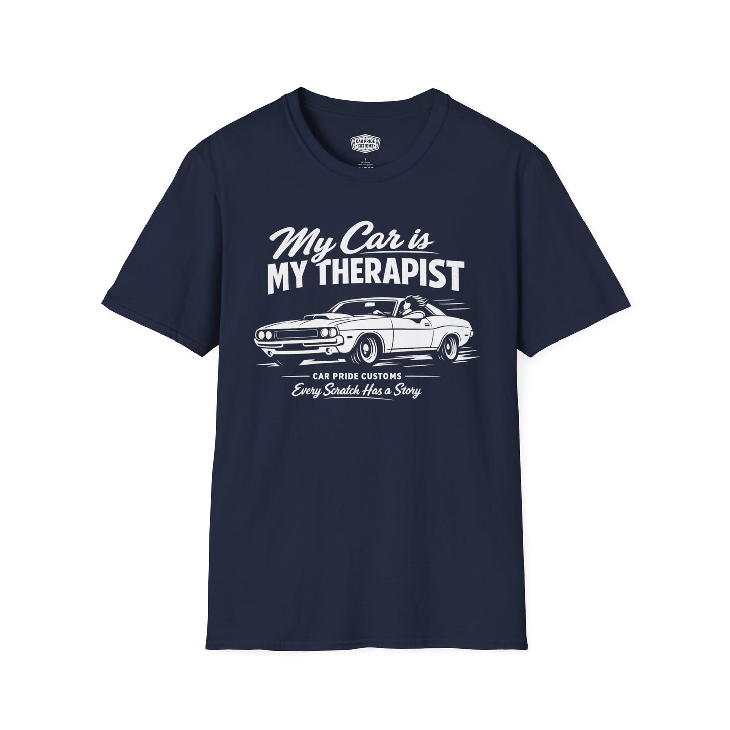 My Car is My Therapist | 1970 Dodge Challenger T-Shirt | Funny Mopar Muscle Car Graphic Tee | Classic Challenger Shirt
