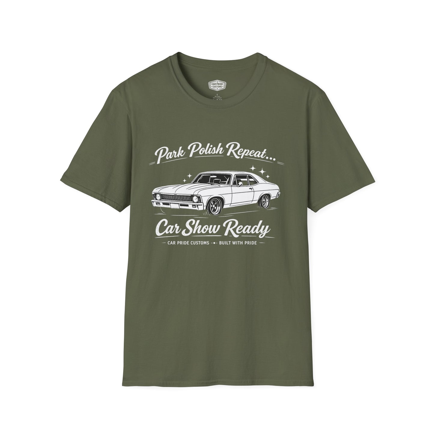 Park Polish Repeat | 1969 Chevy Nova T-Shirt | Funny Classic Muscle | Car Show Graphic Tee | Chevrolet Shirt