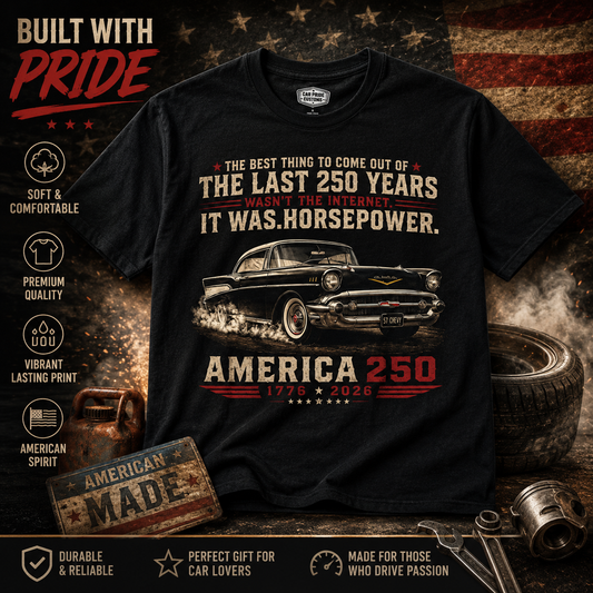 America 250 Bel Air Shirt | Horsepower Over Internet T-Shirt | Patriotic Chevy Classic Car Tee | USA 250th Anniversary Gift | Classic Car Lover Shirt